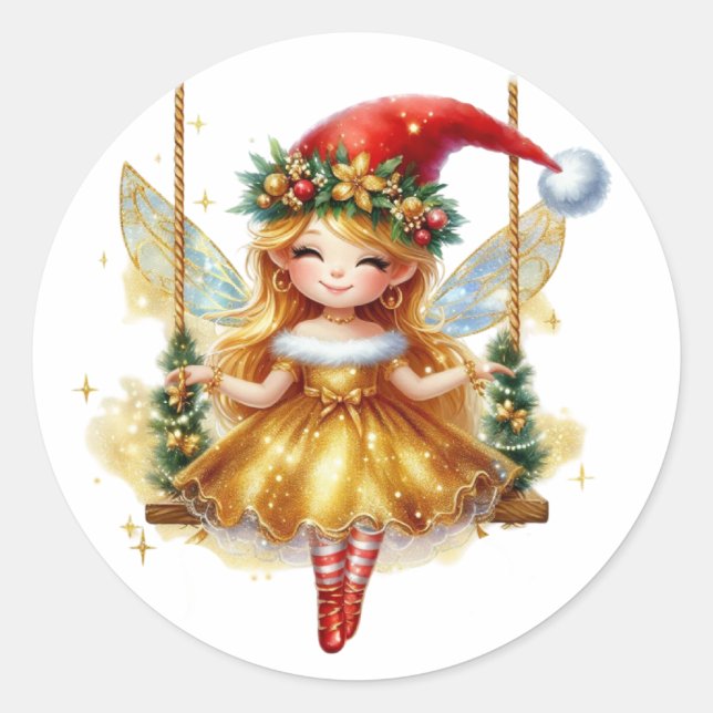 Pegatina Redonda Hadas de Navidades de pelo (Anverso)