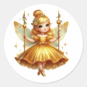 Pegatina Redonda Hadas de Navidades de pelo