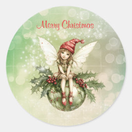 Pegatina Redonda Hadas Navidades escuetas en un ornamento