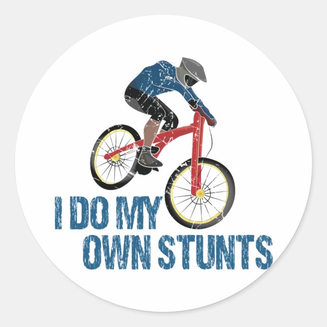Pegatina Redonda Hago mi propia cosecha en bicicleta de montaña (Anverso)