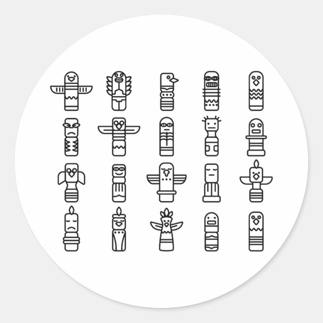 Pegatina Redonda Haida Animales indígenas nativos Haida Indígenas (Anverso)