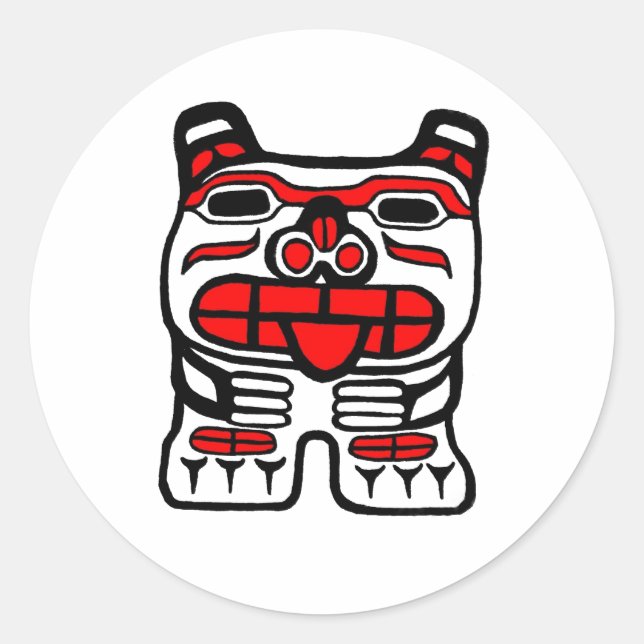 Pegatina Redonda Haida Bear (Anverso)
