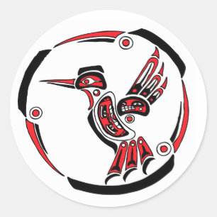 Pegatina Redonda Haida Hummingbird