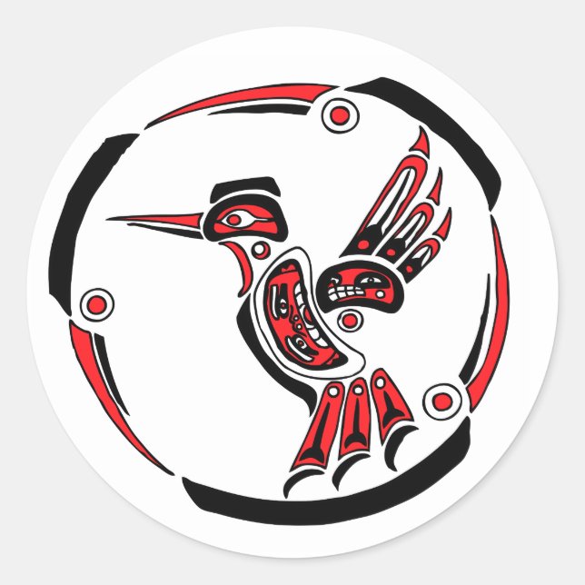 Pegatina Redonda Haida Hummingbird (Anverso)
