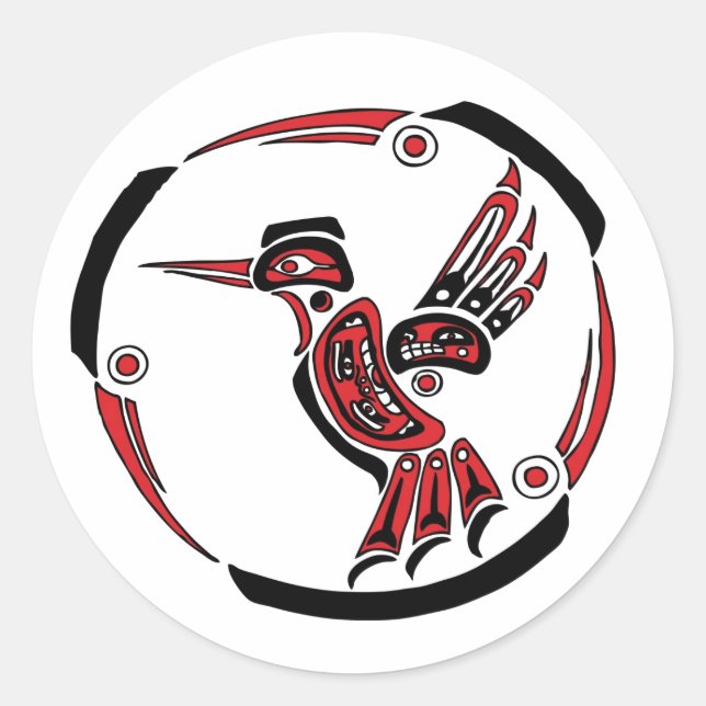 Pegatina Redonda Haida Hummingbird (Anverso)
