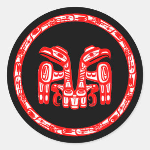 Pegatina Redonda Haida Tribe Nativo Estadounidense Doble Escudo de 
