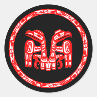 Pegatina Redonda Haida Tribe Nativo Estadounidense Doble Escudo de 