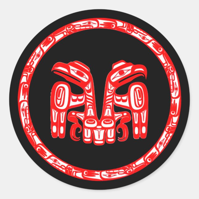 Pegatina Redonda Haida Tribe Nativo Estadounidense Doble Escudo de  (Anverso)