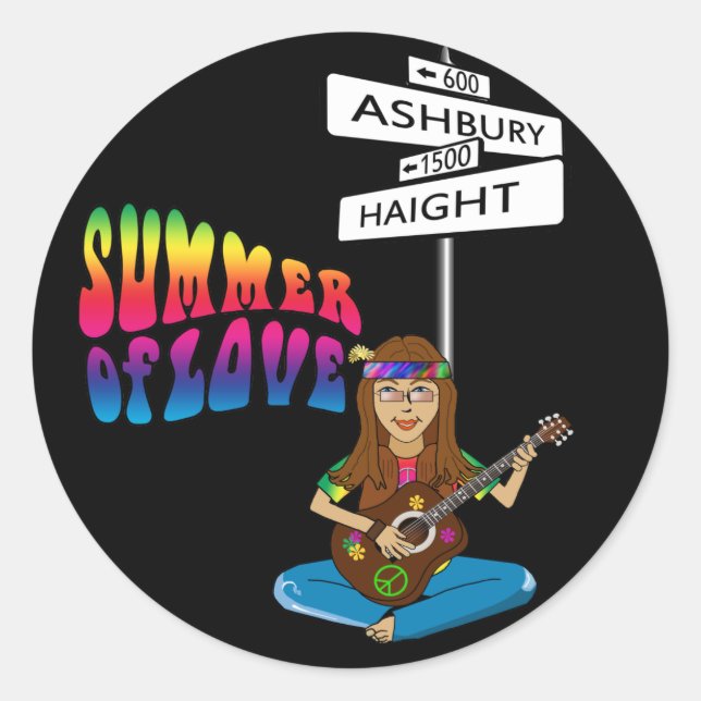 Pegatina Redonda Haight Ashbury verano de amor (Anverso)