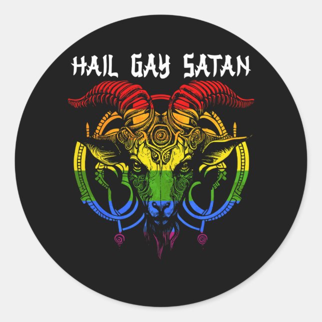 Pegatina Redonda Hail Gay Satan Gótico LGBT Lesbiana gay Bi Pride B (Anverso)