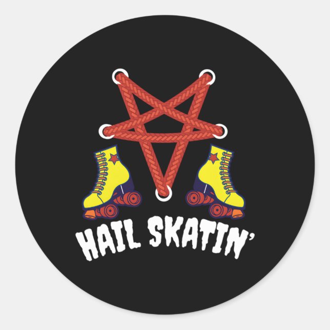 Pegatina Redonda Hail Skatin 'Satan Punk Skating Roller Derby (Anverso)