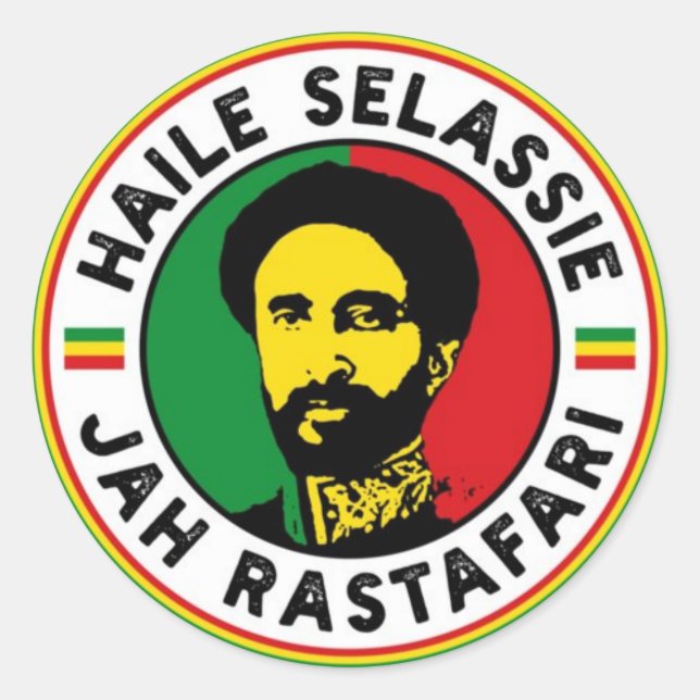 Pegatina Redonda Haile Selassie Jah Rastafari Rasta Africa Roots  (Anverso)