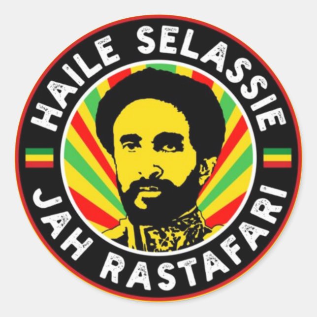 Pegatina Redonda Haile Selassie Jah Rastafari Rasta Reggae Roots (Anverso)