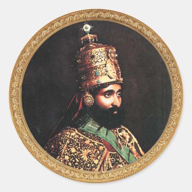 Pegatina Redonda Haile Selassie Jah Rastafari Royal Roots bordador (Anverso)