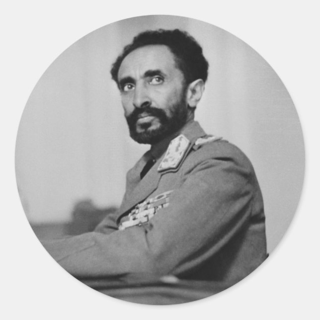 Pegatina Redonda Haile Selassie - Messiah Jah Rastafari bordadora - (Anverso)
