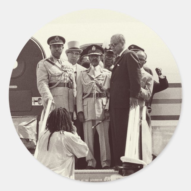 Pegatina Redonda Haile Selassie - Messiah Jah Rastafari bordadora - (Anverso)