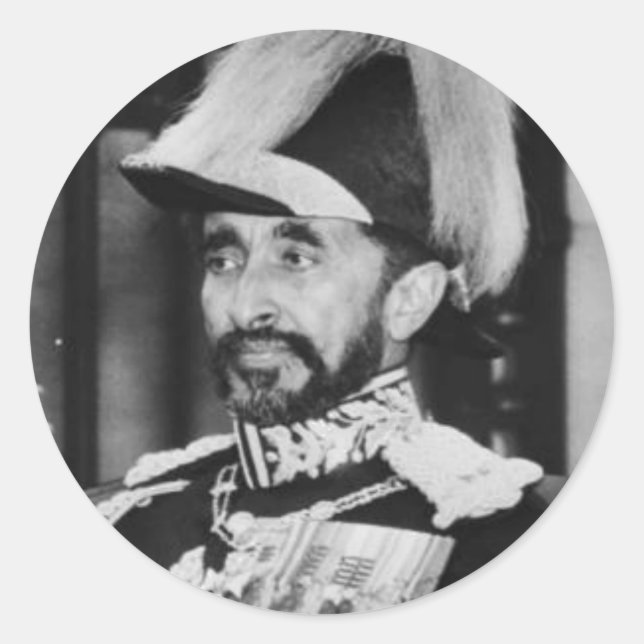 Pegatina Redonda Haile Selassie - Messiah Jah Rastafari bordadora - (Anverso)