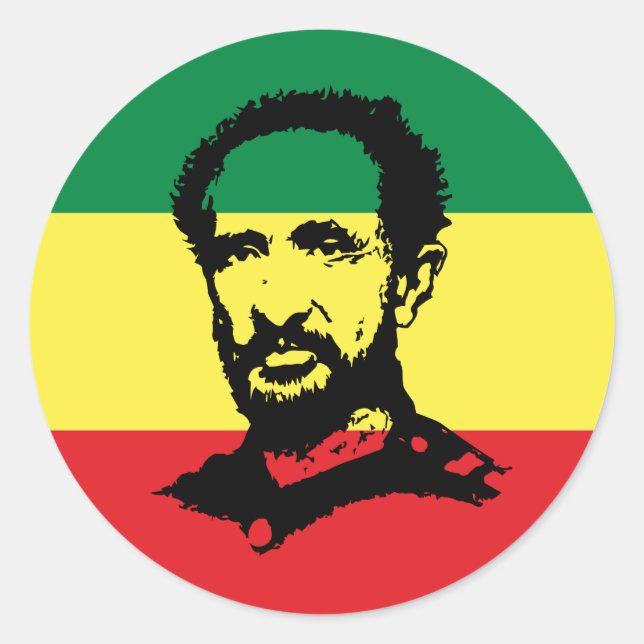 Pegatina Redonda Haile Selassie - Messiah Jah Rastafari bordadora - (Anverso)