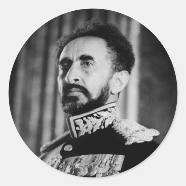 Pegatina Redonda Haile Selassie - Messiah Jah Rastafari bordadora - (Anverso)