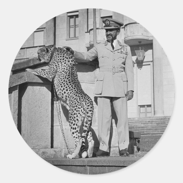 Pegatina Redonda Haile Selassie - Messiah Jah Rastafari bordadora - (Anverso)