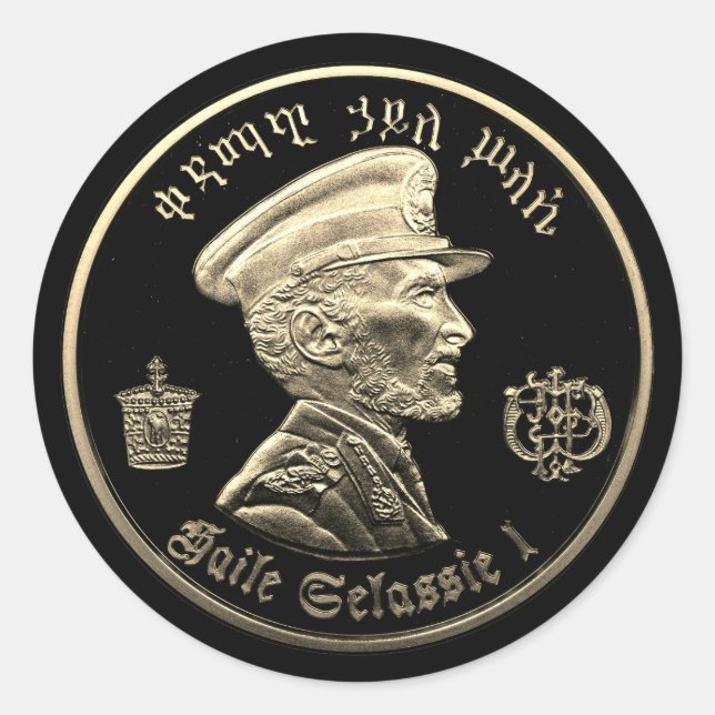 Pegatina Redonda Haile Selassie - Messiah Jah Rastafari bordadora - (Anverso)