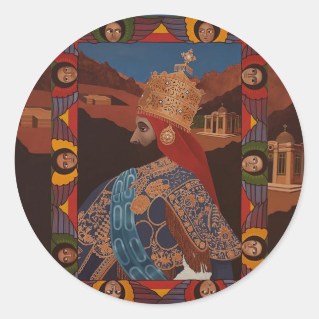 Pegatina Redonda Haile Selassie Modern Art Jah Rastafari Roots (Anverso)