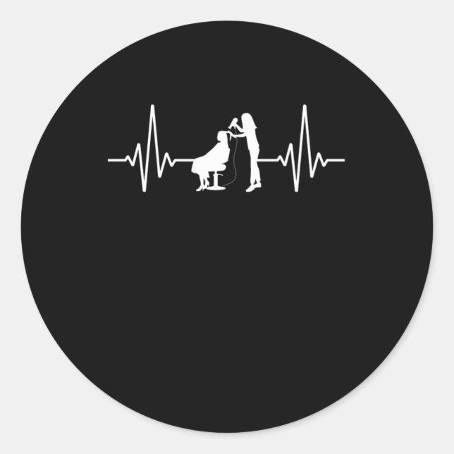 Pegatina Redonda Hair Estilista Heartbeat Hairdresser Salon Regalo (Anverso)