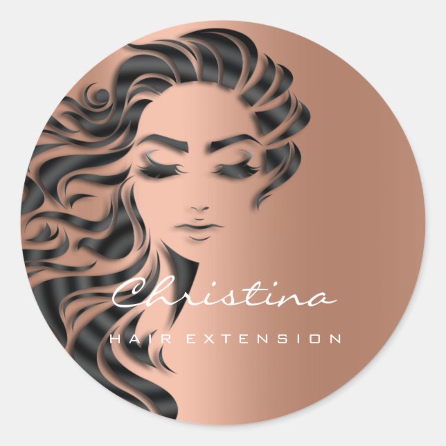 Pegatina Redonda Hair Extension Stylist Makeup Eyelash Copper 16 (Anverso)