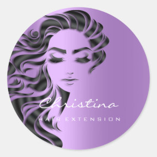 Pegatina Redonda Hair Extension Stylist Makeup Eyelash Purple Lash