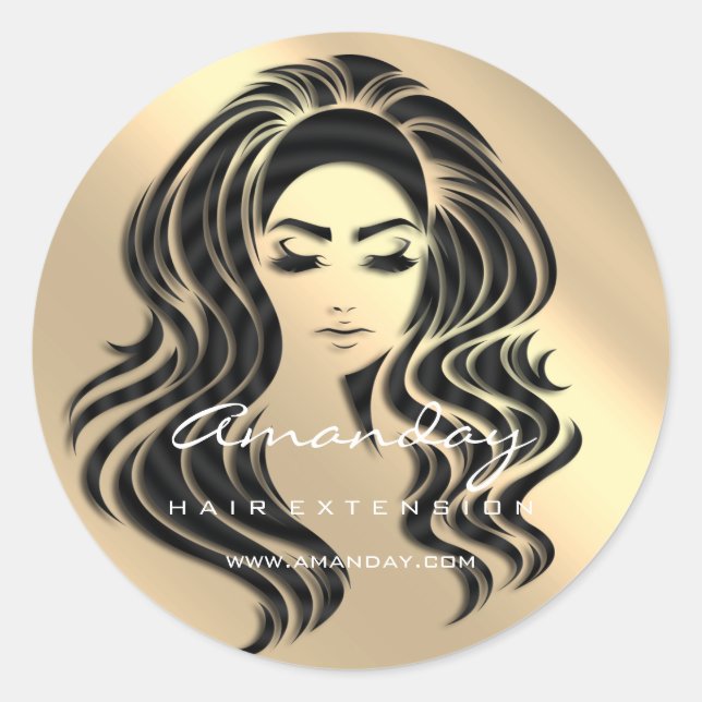 Pegatina Redonda Hair Lash Extension Stylist Makeup Champaigne Gold (Anverso)