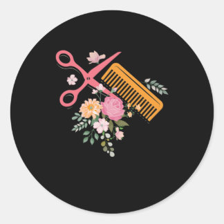 Pegatina Redonda Hair Salon Hairdresser Scissors Hair Stylist Barbe