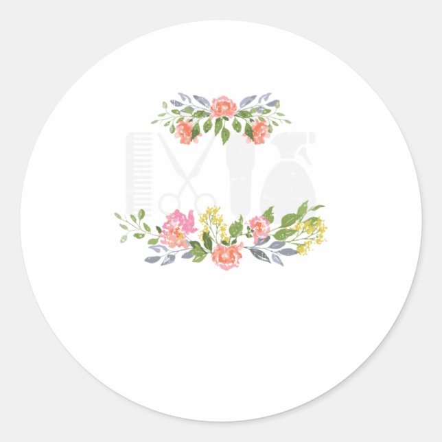 Pegatina Redonda Hair Styling Tool Flower Hairdresser Hairstylist (Anverso)