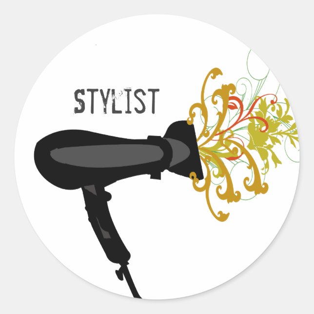 Pegatina Redonda Hair Stylist Dryer Stylist Florlist (Anverso)