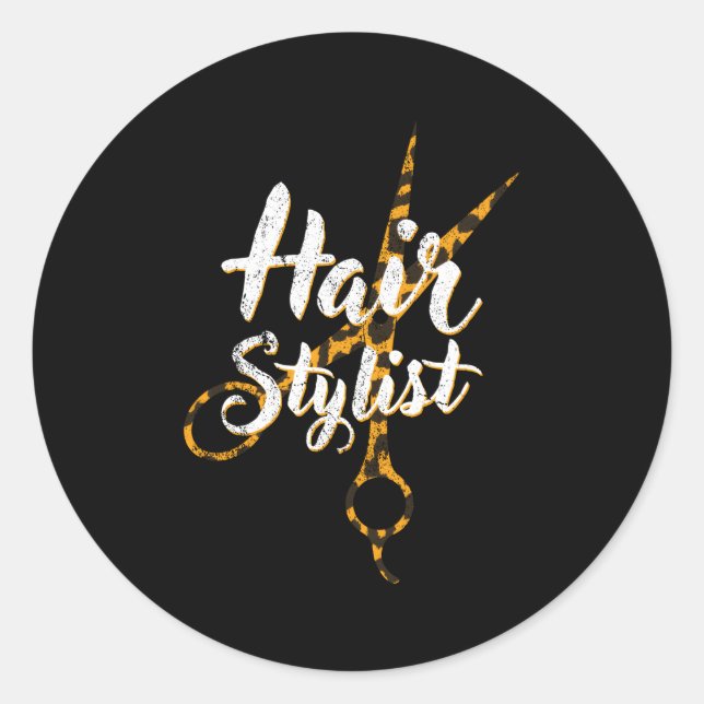 Pegatina Redonda Hair Stylist Leopard Scissor Hairstylist (Anverso)