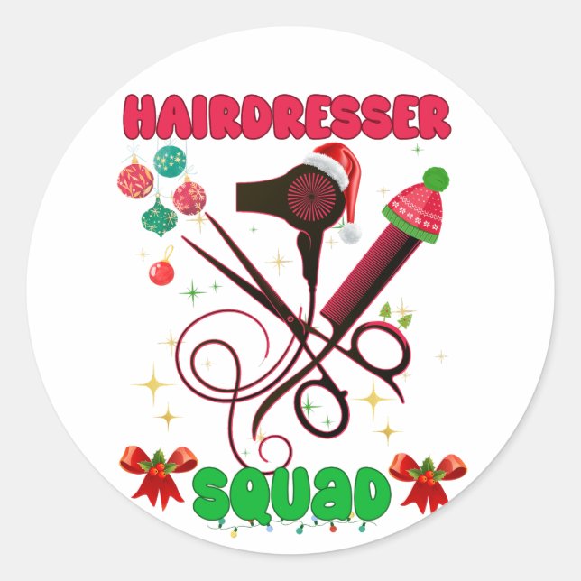 Pegatina Redonda Hairdresser Navidades Squad Hair Salon Funny (Anverso)