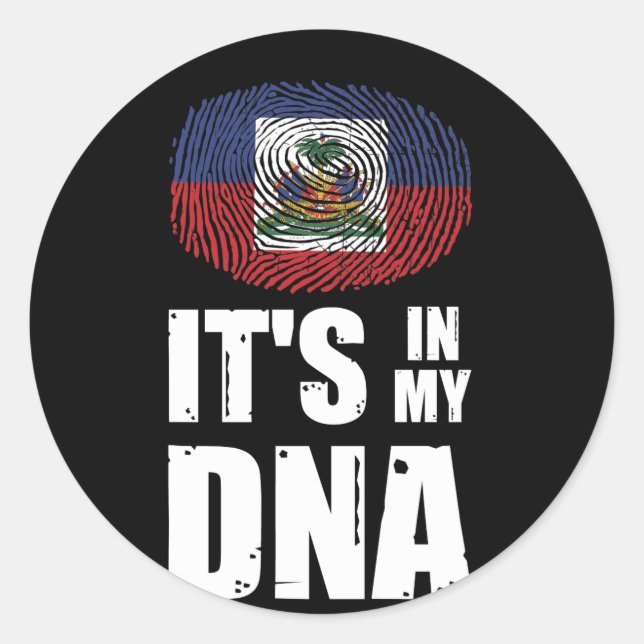 Pegatina Redonda Haiti It's In My DNA Haitian Pride Fingerprint (Anverso)