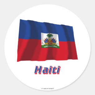 Pegatina Redonda Haití ondeando bandera con nombre