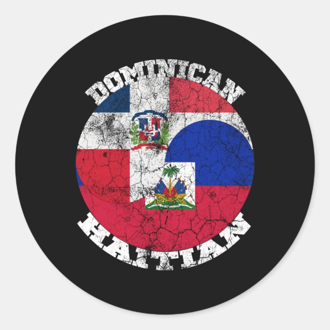 Pegatina Redonda Haití Y Bandera Dominicana A Mitad De Domingo Hait (Anverso)