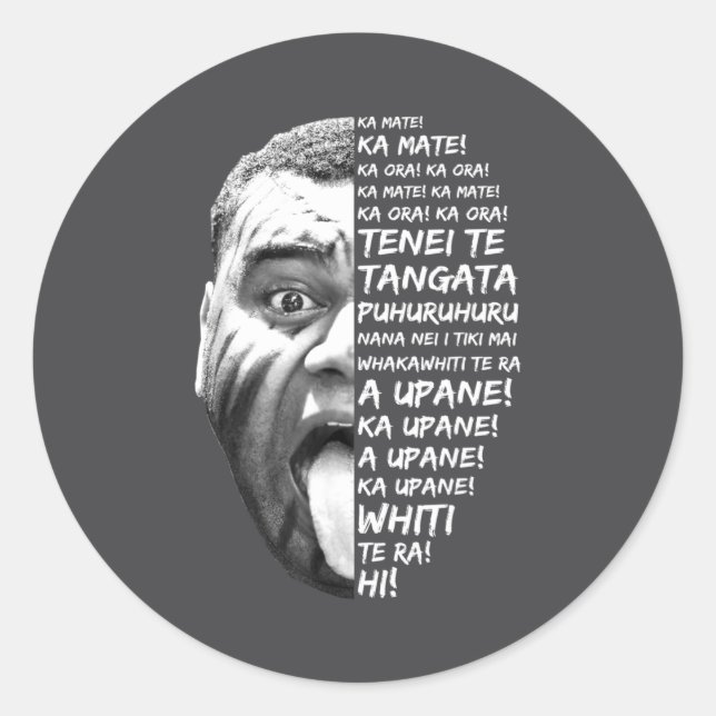 Pegatina Redonda Haka New Zealand Maori New Zealand Fans Rugby _1  (Anverso)