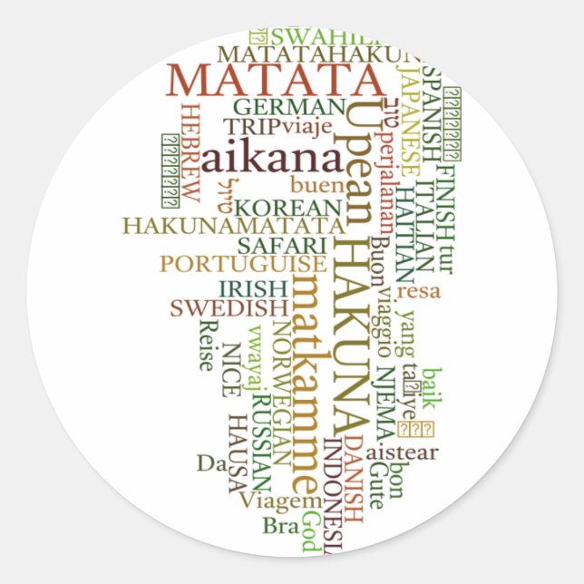 Pegatina Redonda Hakuna Matata Global Word Cloud Art (Anverso)
