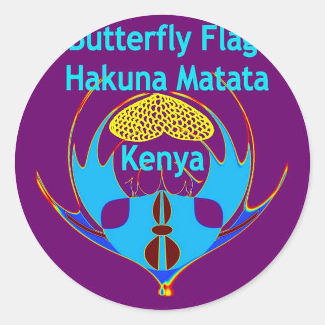 Pegatina Redonda "Hakuna Matata Kenya" Arte de mariposa Imprimir/Gr (Anverso)