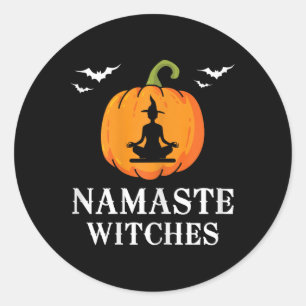 Pegatina Redonda Hal de Meditación de Yoga de Calabaza de Brujas Na