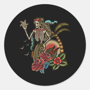Pegatina Redonda Hal tradicional de la vieja escuela de tatuaje de