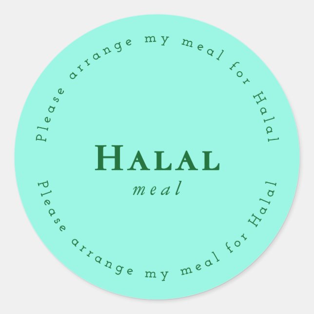 Pegatina Redonda Halal meal Request Sticker, Light Green (Anverso)