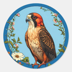 Pegatina Redonda Halcón de Cuerdas Rojas 🦅 Ave Vibrante 🌿 Natural