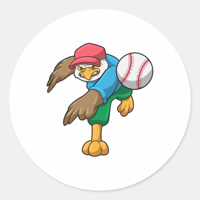 Pegatina Redonda Halcón en el béisbol con bate de béisbol (Anverso)