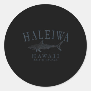 Pegatina Redonda Haleiwa hawaii tiburón arte retro pizarra pesca 