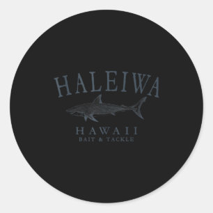 Pegatina Redonda Haleiwa hawaii tiburón arte retro pizarra pesca ta