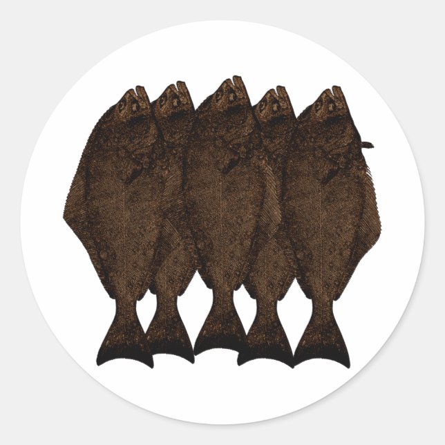 Pegatina Redonda Halibut del Pacífico (Anverso)