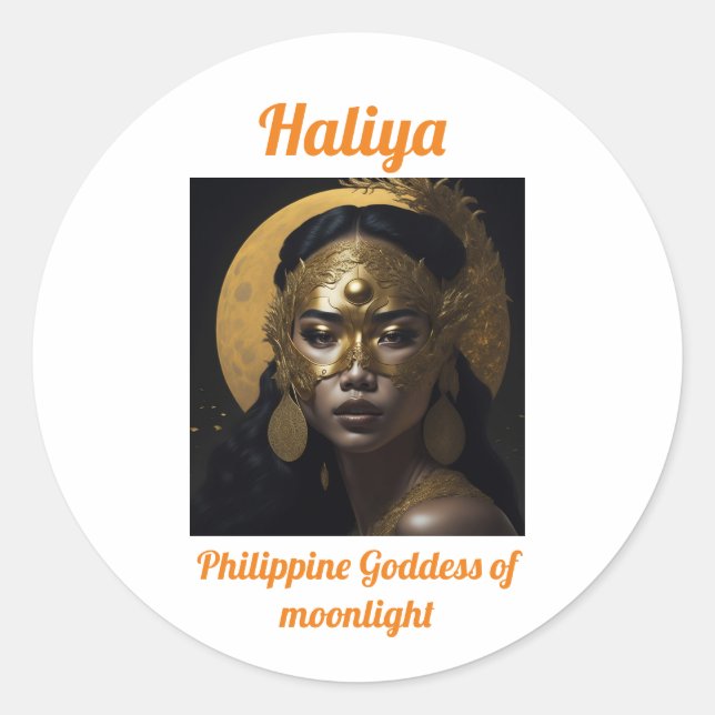 Pegatina Redonda Haliya - Diosa filipina de la Luna (Anverso)